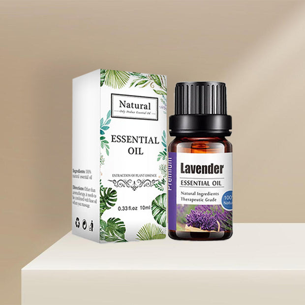 Lavendel eterisk olja i 10 ml glasflaska med naturlig designad kartongförpackning
